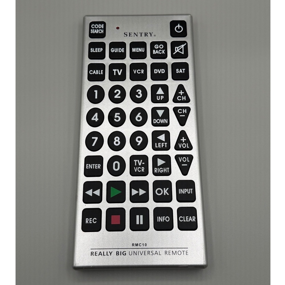Sentry RMC10 Really Big Universal Remote Large Button Silver-Tested & Works!